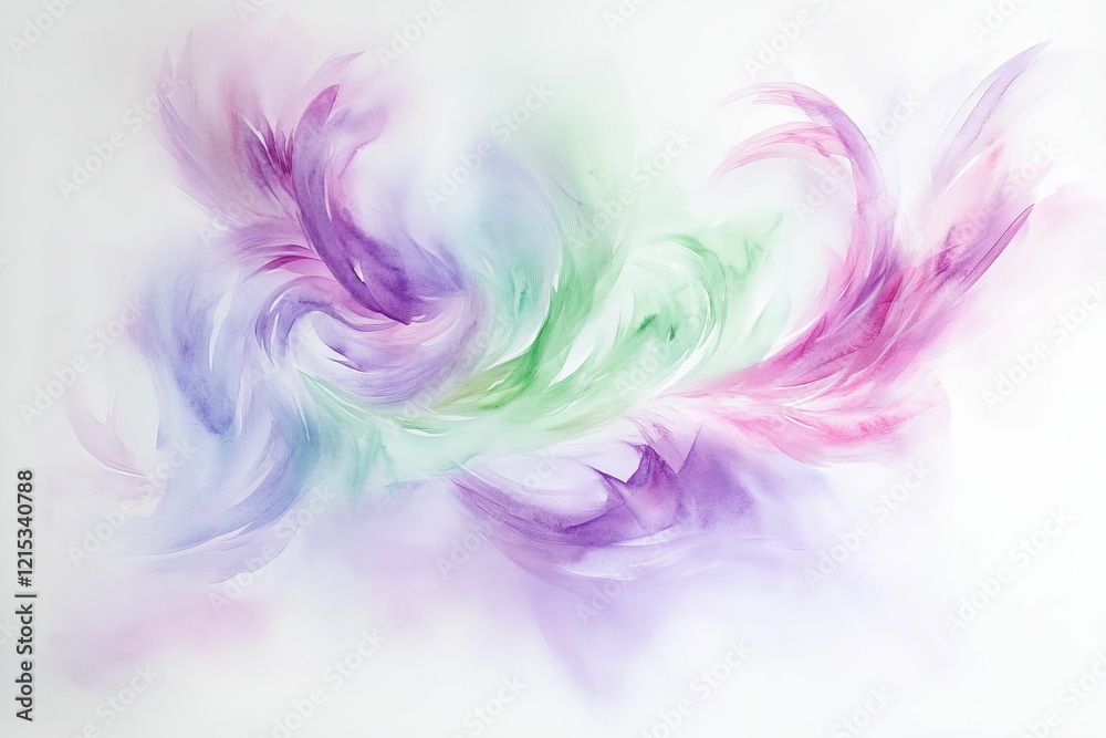 Obraz premium Watercolor swirls in purple, pink, and green.