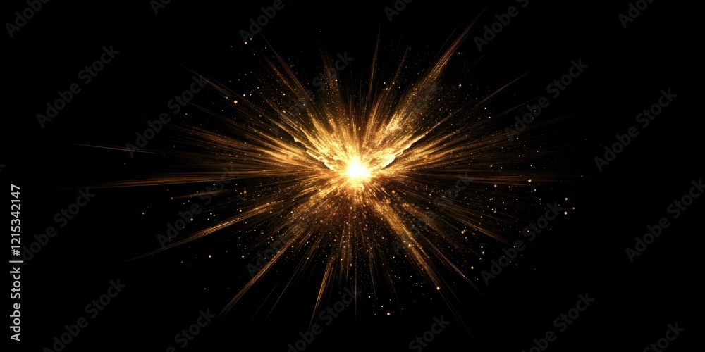 A striking and intense lens flare effect in deep golden hues, with rays extending outward from the center against a completely black background, suitable for luxury goods or high-end fashion A striking and intense lens flare effect in deep golden hues, with rays extending outward from the center against a completely black background, suitable for luxury goods or high-end fashion