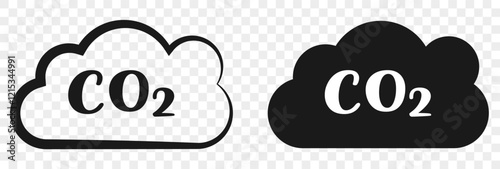 Set of co2 emission vector icons.co2 gas carbon Cloud with carbon dioxide. Reduce pollution air. Cloud with text (CO2) icon illustration, CO2 reduction vector logo set collection for web app