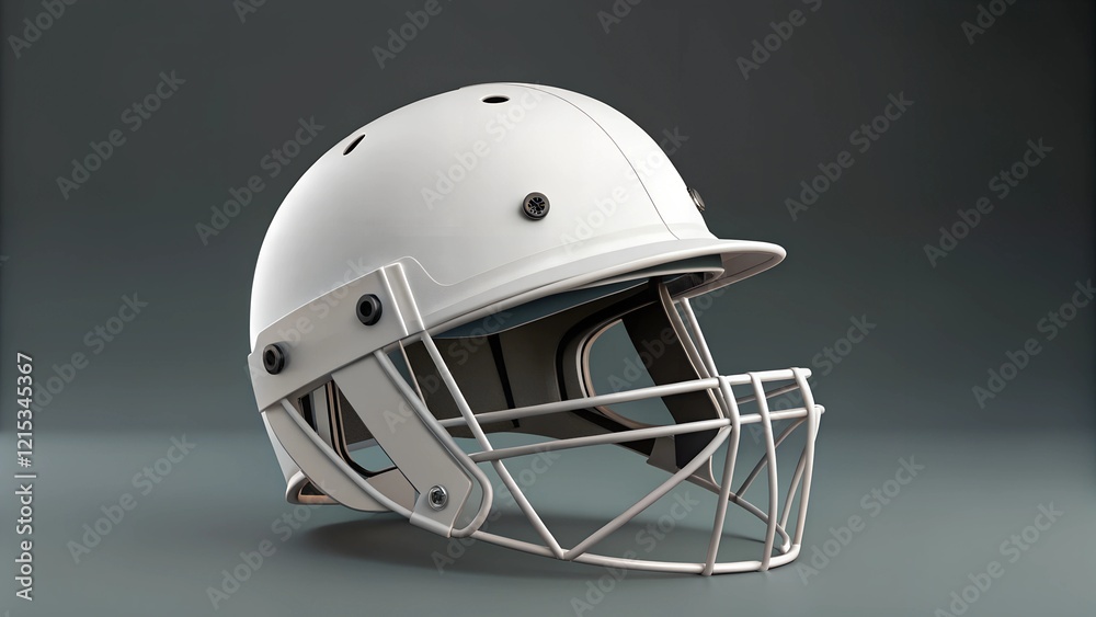 Fototapeta premium White cricket helmet with protective face guard on dark background