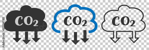 Set of co2 emission vector icons.co2 gas carbon Cloud with carbon dioxide. Reduce pollution air. Cloud with text (CO2) icon illustration, CO2 reduction vector logo set collection for web app