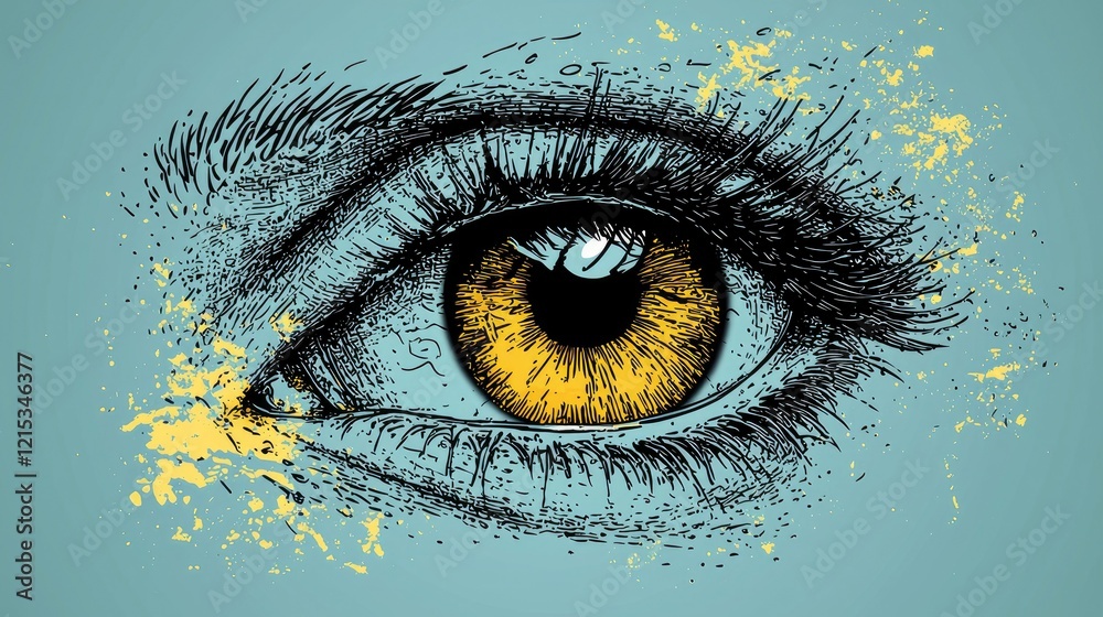Obraz premium A Detailed Sketch of a Striking Yellow Eye