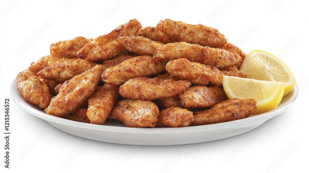 A plate of Spanish sardines (sardinas asadas) served with lemon wedges on a white background A plate of Spanish sardines (sardinas asadas) served with lemon wedges on a white background