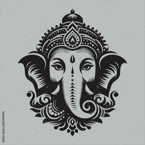 Vinayaka Chavithi Hindu God Lord Ganesh Illustration in Black and White for Ganesh Chaturthi Concept