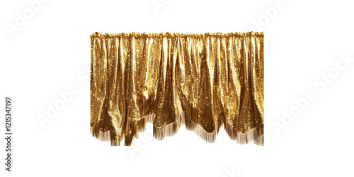 Shiny gold curtain drapes isolated on transparent background