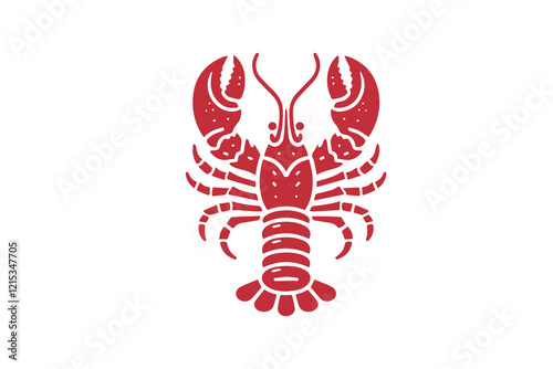 Red silhouette lobster with symmetrical details, bold vector illustration