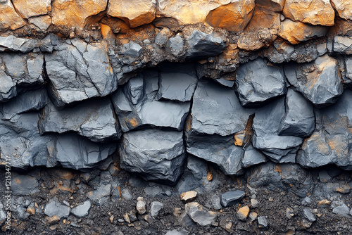 Geological Texture with Cracked Surface and Vibrant Orange Rock Fragments photo