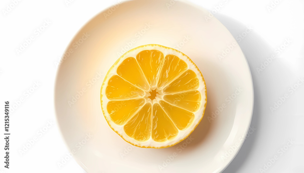 Fresh lemon slice on a white plate with a bright and clean background. Fresh lemon slice on a white plate with a bright and clean background.