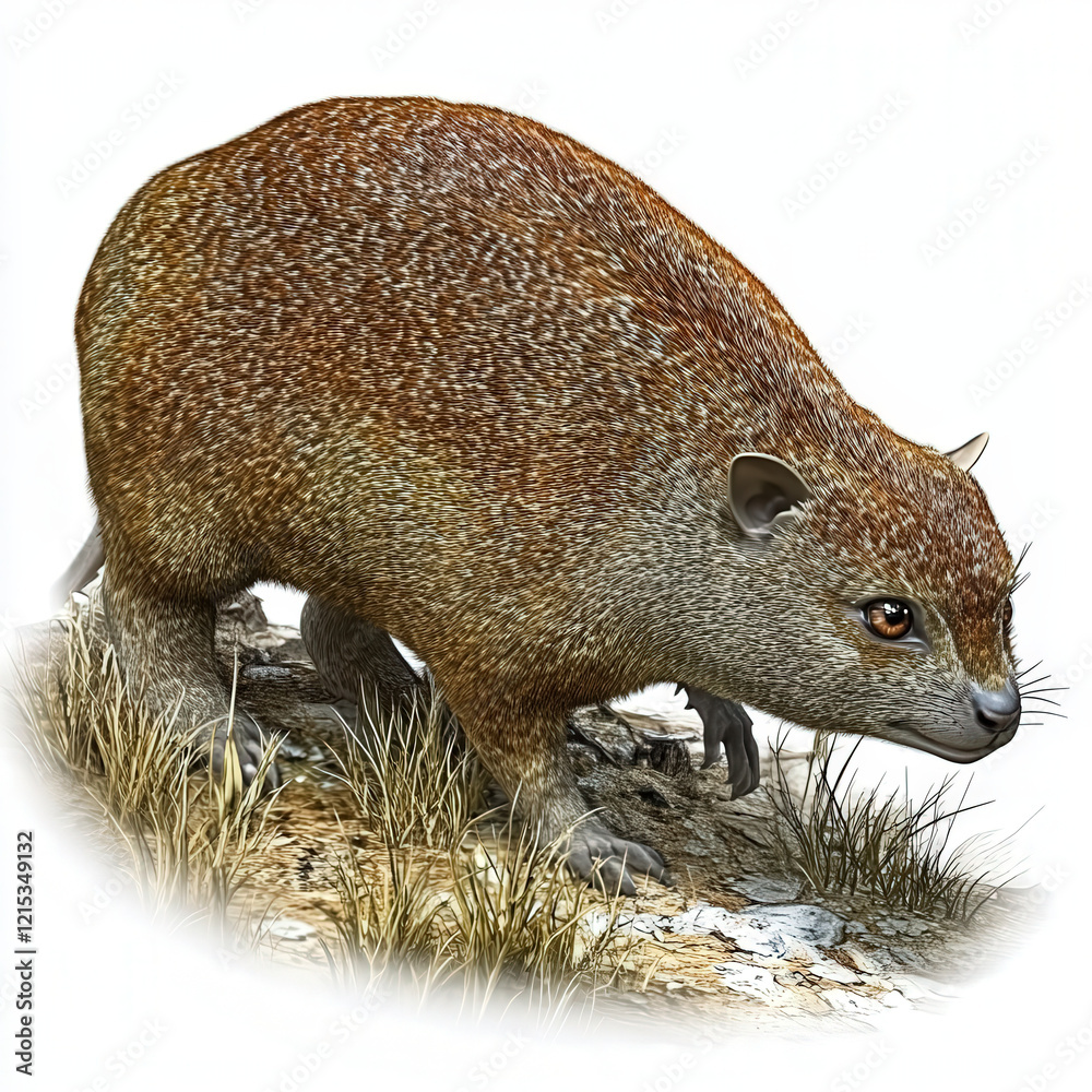 Obraz premium Brown, furry rodent, sharp claws, alert expression, grassy ground.