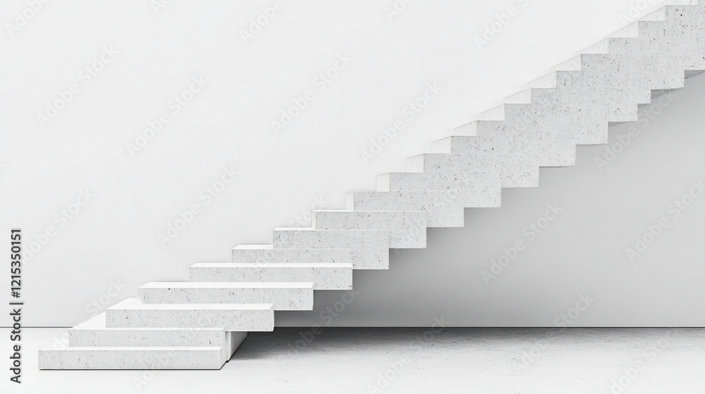 White stairs ascend against a minimalist wall, showcasing growth and potential in an interior space White stairs ascend against a minimalist wall, showcasing growth and potential in an interior space