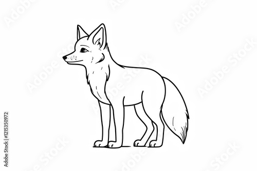 Black and white outline of a standing fox with detailed features photo