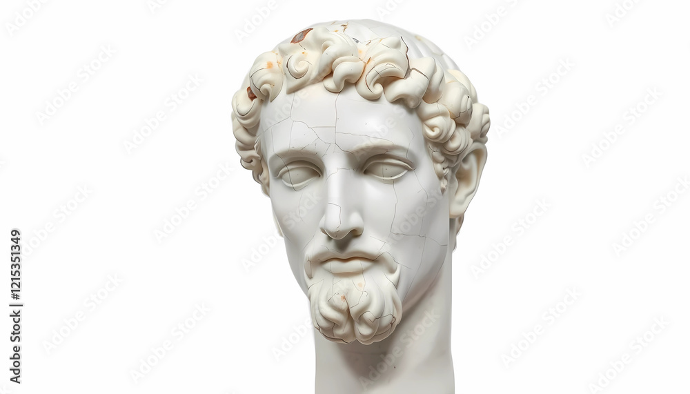 Classical marble bust of a male figure with detailed features and curly hair. Classical marble bust of a male figure with detailed features and curly hair.