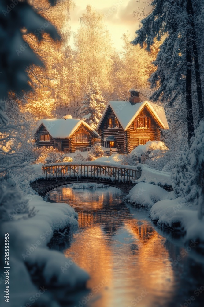 Fototapeta premium House and winter forest covered by heavy snow.