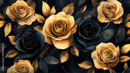 Rose Blumen Gold Schwarz Floral Flower