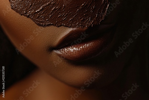 Close up of a woman with chocolate face mask highlighting skincare and beauty treatments photo