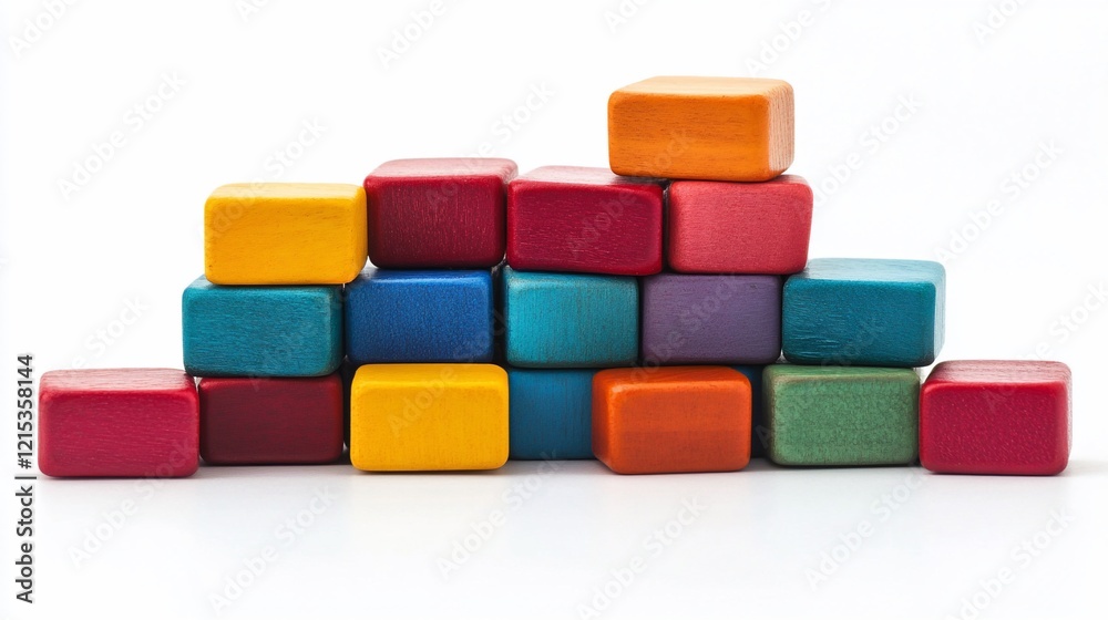 Colorful wooden blocks stacked, studio shot, growth concept, white background Colorful wooden blocks stacked, studio shot, growth concept, white background