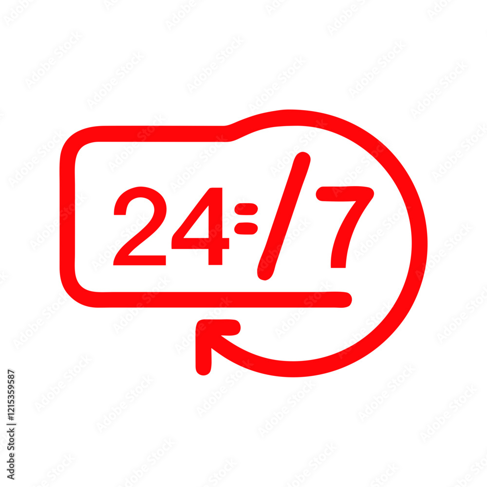 24/7 service symbol in red graphic design 24/7 service symbol in red graphic design