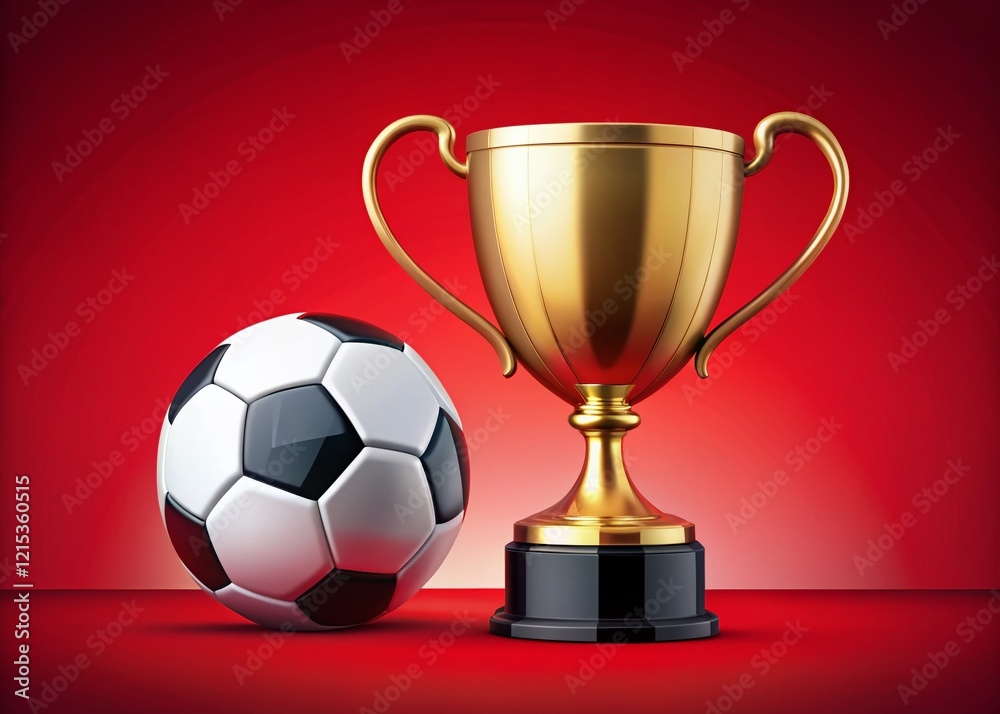 Minimalist Soccer Tournament Poster: Red Background, Trophy & Ball Minimalist Soccer Tournament Poster: Red Background, Trophy & Ball