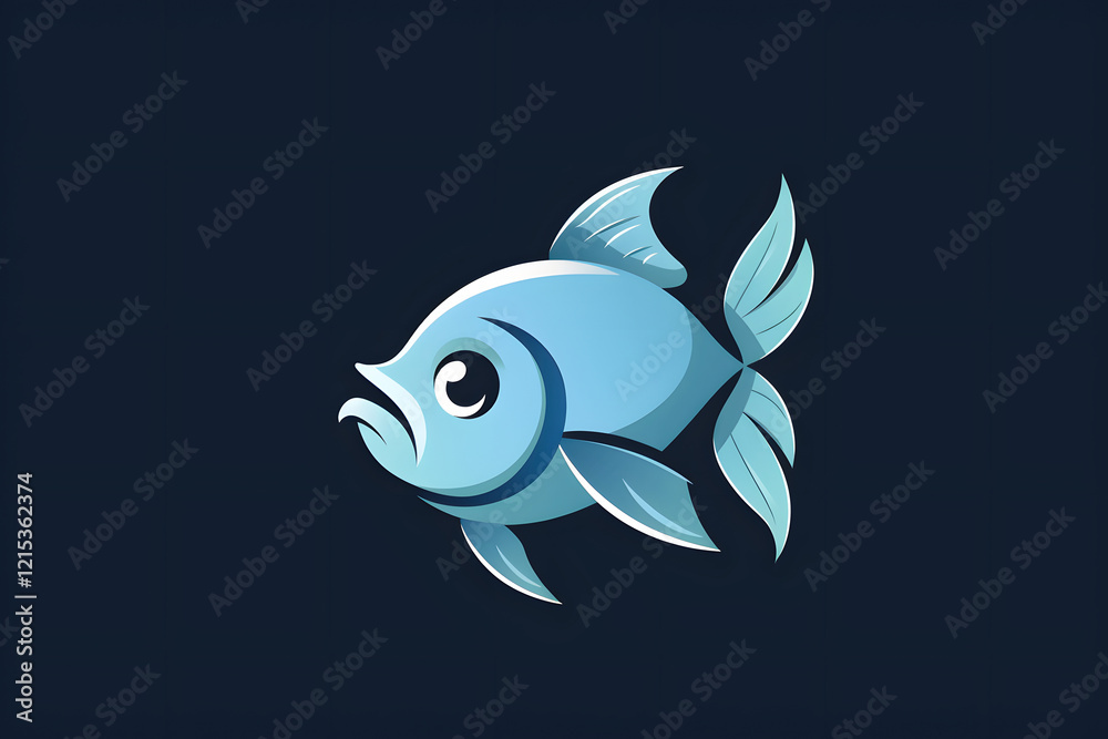 Fototapeta premium Flat colorful logo of a cute fish in cartoon style