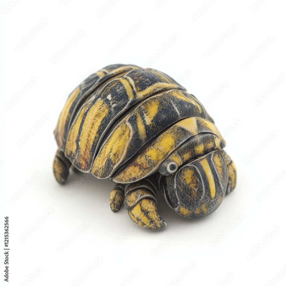 Fototapeta premium Yellow and black segmented isopod, detailed close-up.