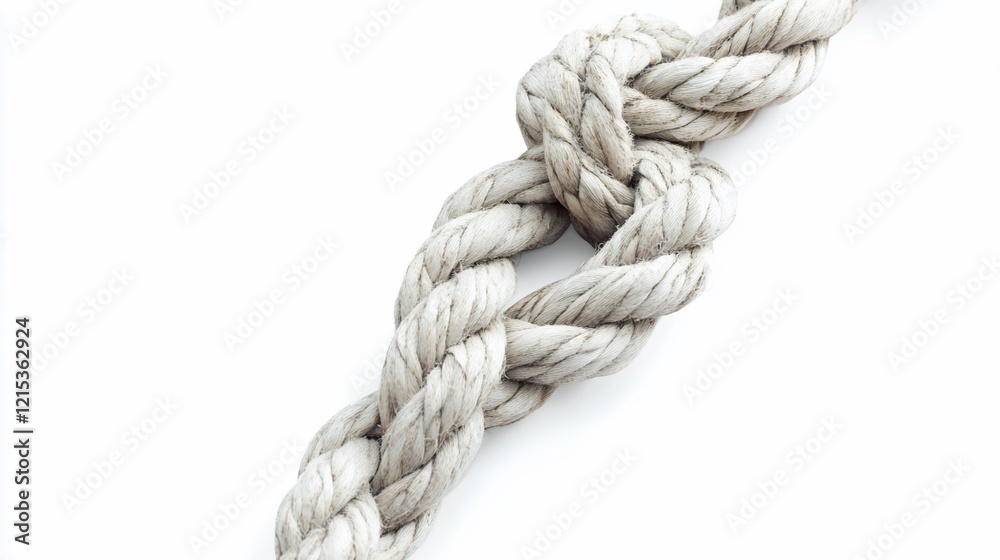 White rope knot, tied, studio, background, isolated, nautical, texture, connection, strength, design White rope knot, tied, studio, background, isolated, nautical, texture, connection, strength, design