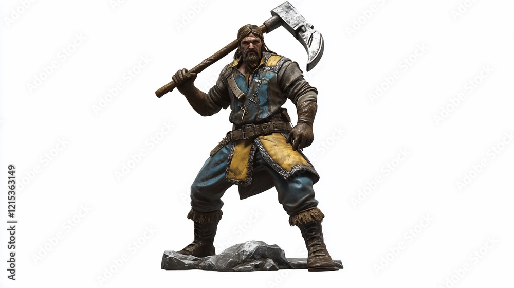 Warrior statue, axe, studio, white background, gaming Warrior statue, axe, studio, white background, gaming