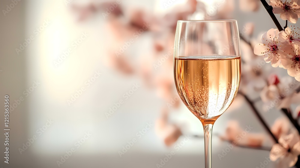 Ros? wine glass spring blossoms. Relaxing drink, springtime scene, perfect for website or social media Ros? wine glass spring blossoms. Relaxing drink, springtime scene, perfect for website or social media