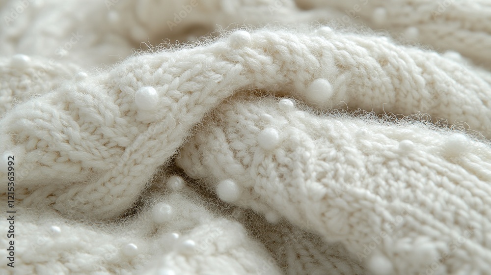 Cream Knitted Fabric With Embellished Beads Cream Knitted Fabric With Embellished Beads