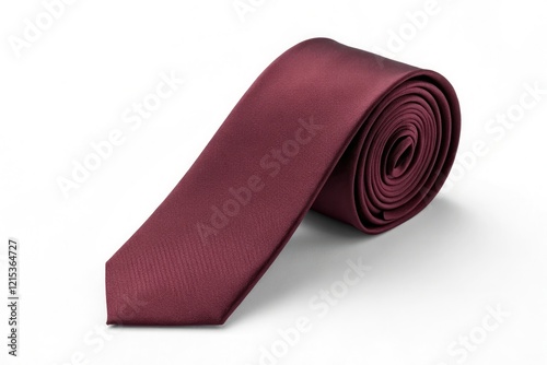 Fashionable image of an isolated burgundy-colored tie against a plain white background with perfect lighting, high-fashion, formality photo