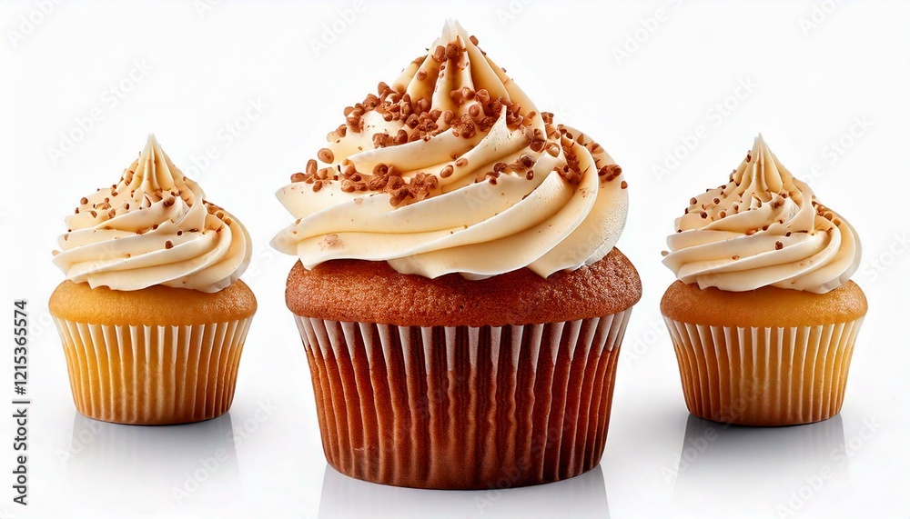 three bakery cupcakes isolated on white background three bakery cupcakes isolated on white background