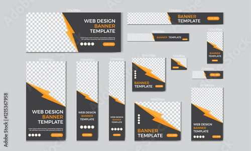 A set of 12 web banner layouts in standard web sizes.