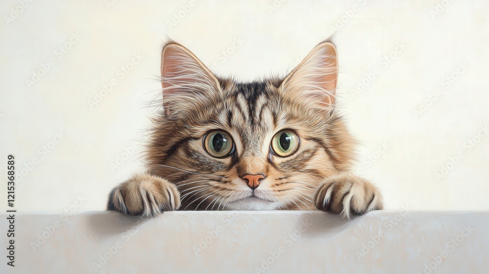 A Curious Longhaired Cat Peeking Over a Surface A Curious Longhaired Cat Peeking Over a Surface