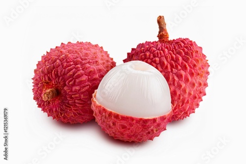 Lychee (Litchi chinensis) isolated on white background with clapping path full of depth 