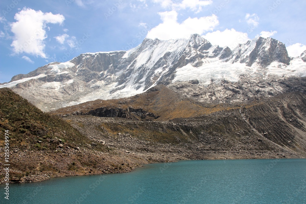 Obraz premium Picture from the trekking to Rocotuyoc Lake at the Huascaran National Park in the Cordillera Blanca Range, Ancash, Peru.