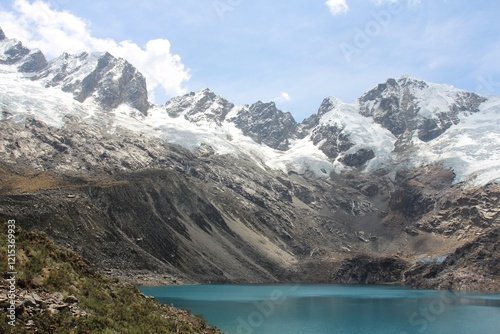 Picture from the trekking to Rocotuyoc Lake at the Huascaran National Park in the Cordillera Blanca Range, Ancash, Peru.