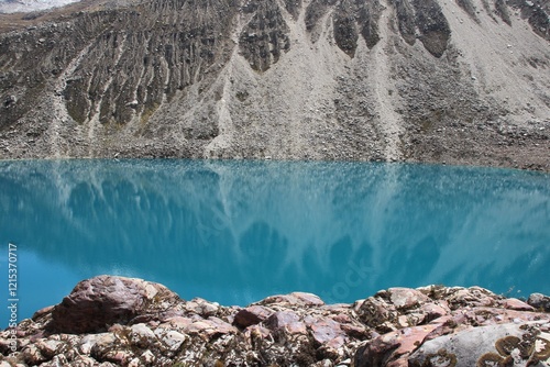 Picture from the trekking to Rocotuyoc Lake at the Huascaran National Park in the Cordillera Blanca Range, Ancash, Peru.