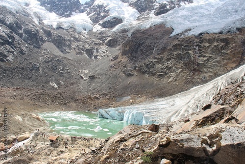 Picture from the trekking to Rocotuyoc Lake at the Huascaran National Park in the Cordillera Blanca Range, Ancash, Peru.