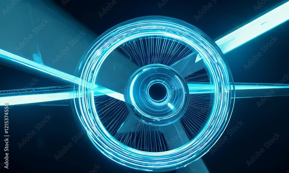 spinning blue jet engine turbine silhouette in a stunning Tron effect
