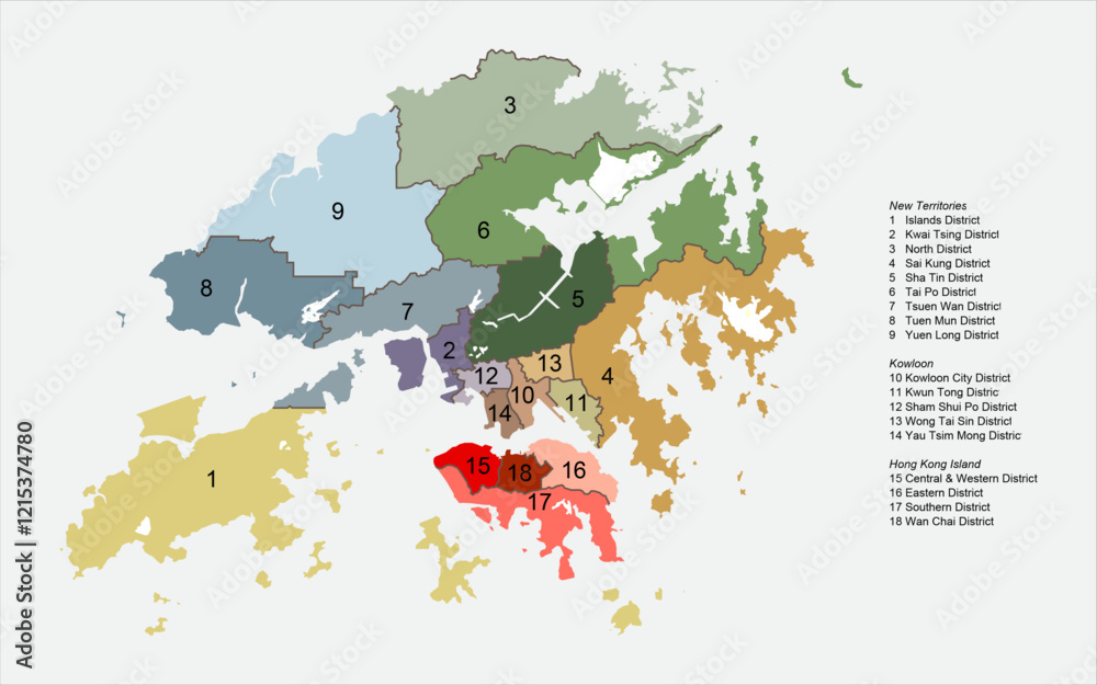 Fototapeta premium Hong Kong administrative provinces