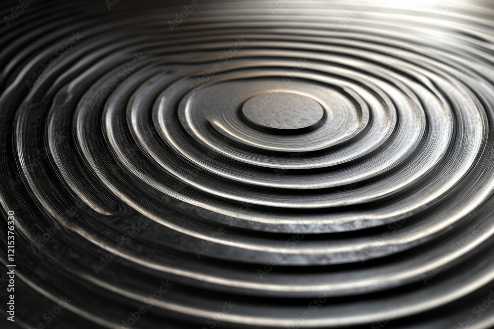 Fototapeta premium Concentric circles etched into a dark metallic surface, creating a mesmerizing ripple effect.