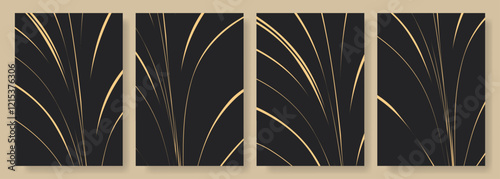 Black and beige abstract modern posters or vertical background vector set. A4 resolution retro elegant cover design with reed or bamboo silhouette for brochure, book, flyer, poster or presentation.