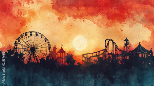 Kirmes Jahrmarkt Aquarell Vergnügunspark