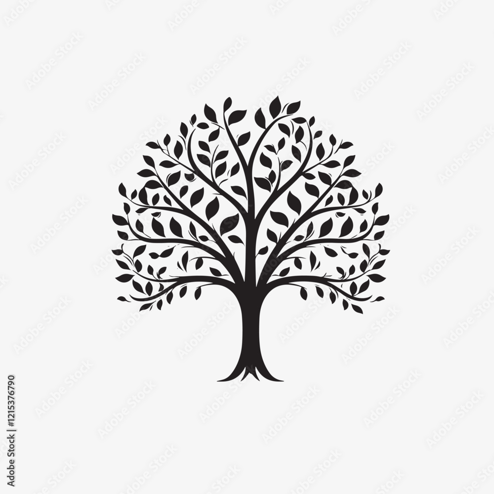Obraz premium Tree with Leaves Silhouette 