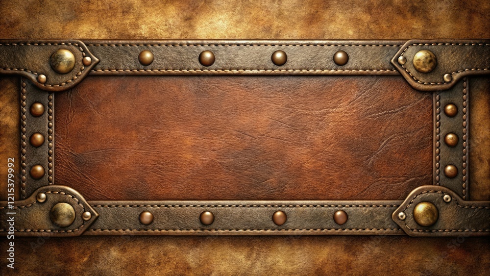 Fototapeta premium Distressed leather texture background with vintage metal accents, rustic finish, antique feel, classic style