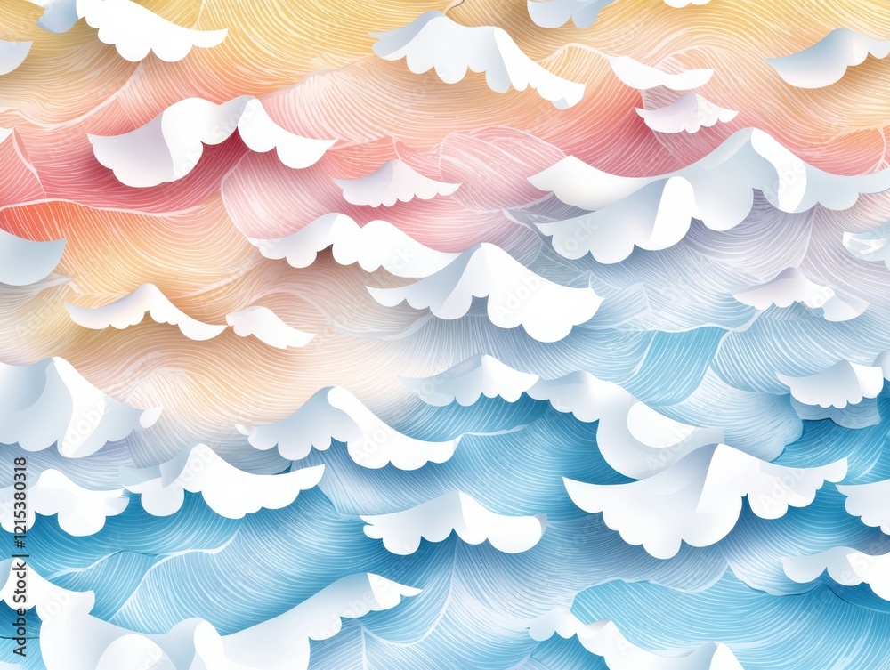 Calming seamless pattern of stylized waves digital oceanic art serene pastel colors peaceful environment textured viewpoint tranquil concept Calming seamless pattern of stylized waves digital oceanic art serene pastel colors peaceful environment textured viewpoint tranquil concept