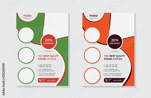 Fast food restaurant menu social media marketing web banner vector template design, business promotion flyer with organic shapes