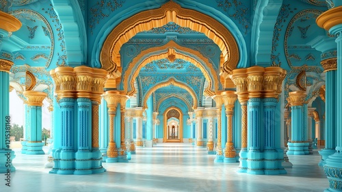 Magnificent Turquoise and Gold Palace Hallway