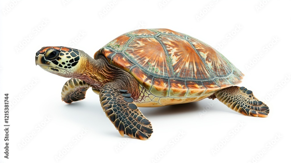 Obraz premium Colorful Sea Turtle with Intricate Shell Patterns on White Background
