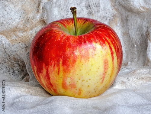 Unique misshapen apple with a distinctive bulge on a soft white background