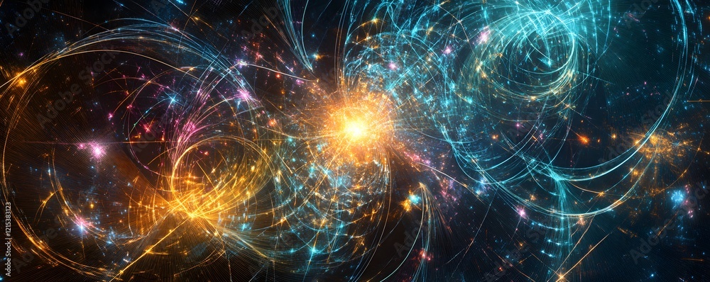 Obraz premium An abstract representation of cosmic energy, blending vibrant hues of blue and orange. This artistic piece captures the essence of the universe and its captivating forces.